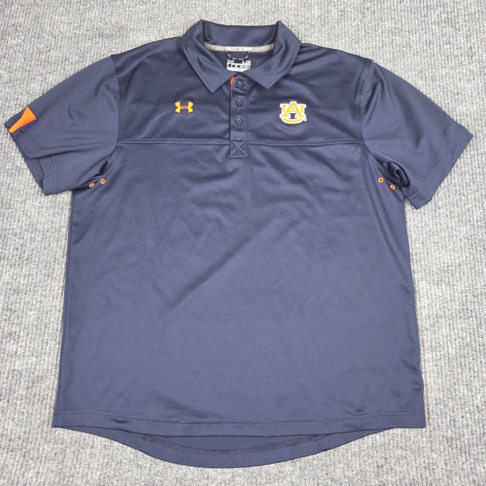 Under Armour Auburn Tigers Polo Shirt Mens Large Navy Blue HeatGear War Eagle
